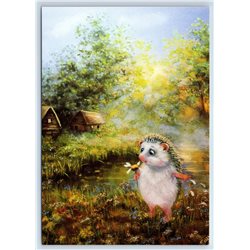 CUTE HEDGEHOG in Forest Peasant House Loves or Doesn't Love New Postcard