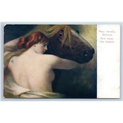 1900's WOMAN & Horse Valkyrie by Keller NUDE Art Imperial Russia Postcard