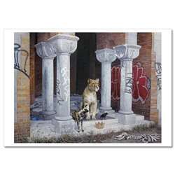 LIONESS and HYENE & Raven in abandoned building City New Postcard