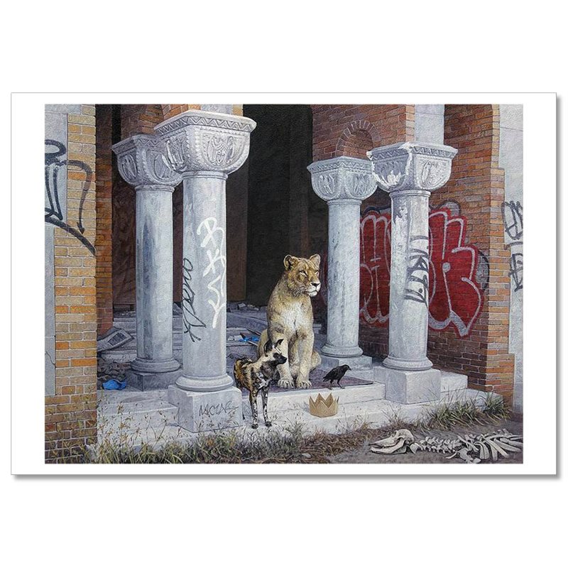 LIONESS and HYENE & Raven in abandoned building City New Postcard