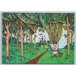 PRINCESS Long Hair n CAT in Park Princess Nature World Tree Unusual New Postcard