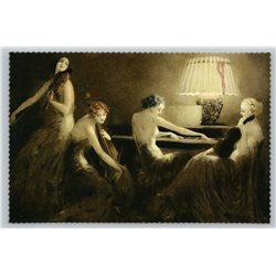 WOMEN play Music JAZZ Band ART DECO by Louis Icart New Unposted Postcard