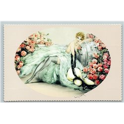 WOMAN in Rose Garden Temptress ART DECO by Louis Icart New Unposted Postcard