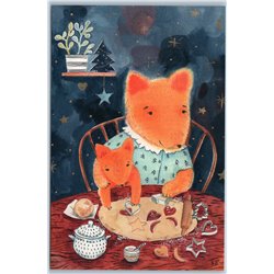 FUNNY RED FOXES makes cookies Cook Kitchen Christmas Eve Unusual New Postcard