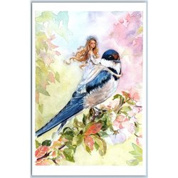 THUMBELINA n Swallow Little Girl on Blossom Tree Fantasy Fairy Tale New Postcard