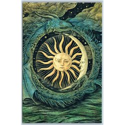 OUROBOROS DRAGON Two Moon ancient symbol Ethnic Unusual New Postcard