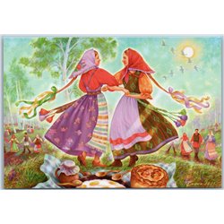 WOMEN DANCE Long Hair Braid Pancake day Carnival Russian Ethnic New Postcard