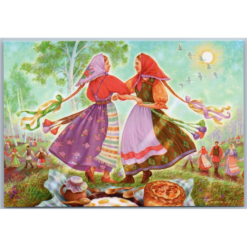 WOMEN DANCE Long Hair Braid Pancake day Carnival Russian Ethnic New Postcard