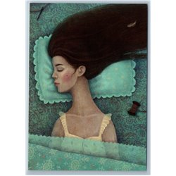 PRETTY GIRL sleeps Long Hair Sleeping Beauty Fairy Tale Russian New Postcard