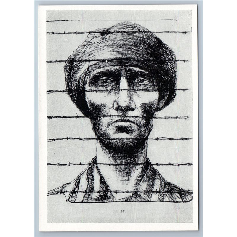 1964 WWII PRISONER IN BUCHENWALD Litho by Fritz Cremer Soviet USSR Postcard