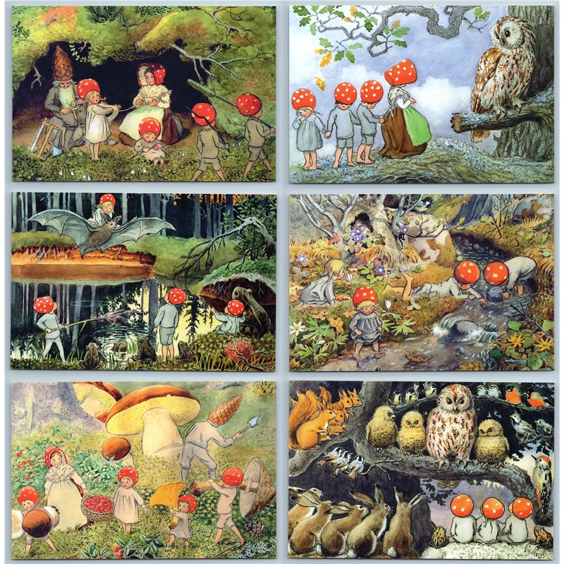 CHILDREN OF THE FOREST GNOMES Fantasy by ELSA BESKOW SET of 6 New Postcards