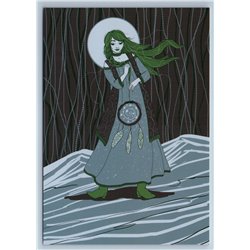 PRETTY GIRL Long Green Hair Forest Keeper of Dreams Ethnic Shaman New Postcard