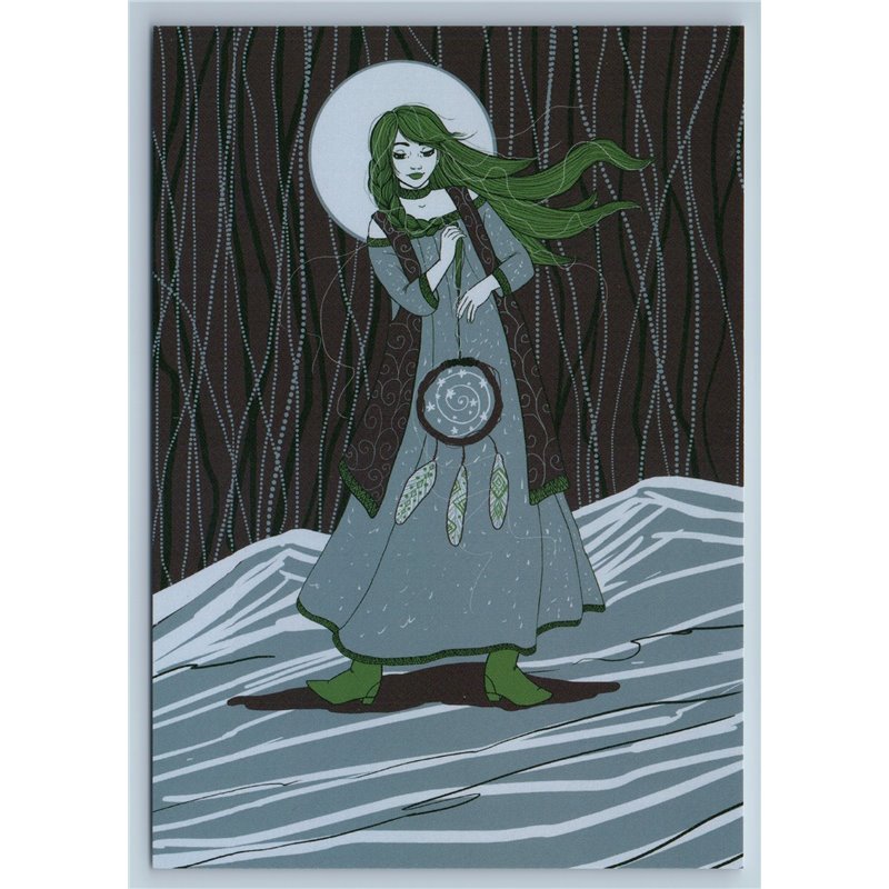 PRETTY GIRL Long Green Hair Forest Keeper of Dreams Ethnic Shaman New Postcard