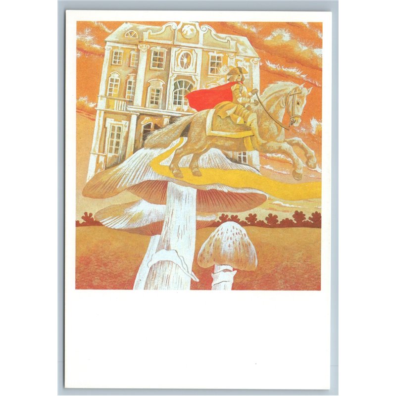 1988 MUSHROOM KING on HORSEBACK Palace Estonia Tale Soviet USSR Postcard