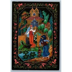 1981 PALEKH ART PRINCESS n WITCH poisoned apple Wooden house Russian Postcard