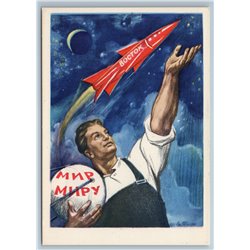 1961 SPACE ROCKET VOSTOK Peace for World USSR Sputnik by TOIDZE Soviet postcard