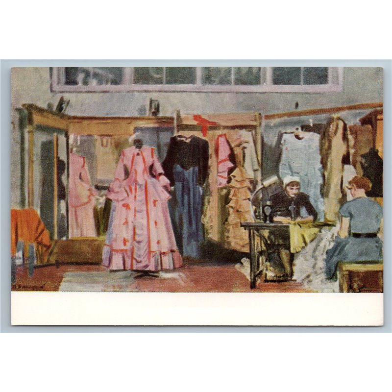 1968 SEW MACHINE Costume workshop SEW dresses Socrealism Soviet USSR Postcard