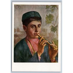 1963 LITTLE BOY play Pipe GEORGIAN TYPE Ethnic Caucasus Soviet USSR Postcard