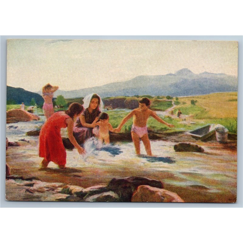 1957 ARMENIAN LITTLE BOY GIRL swimming CAUCASUS Asia Ethnic type USSR Postcard