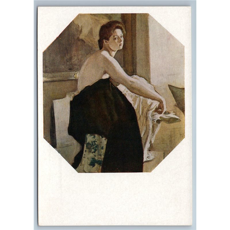 1957 PRETTY SEMI NUDE WOMAN Romantic model Artist Workshop Soviet USSR Postcard