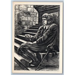 1963 HAMLET Illustration to Shakespeare Act III Woodcut Soviet USSR Postcard