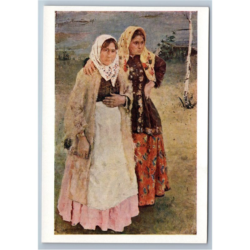 1960 RUSSIAN WOMEN Ethnic National dress Shawl Peasant Girlfriends USSR Postcard