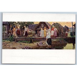 1958 KOLKHOZ HARVEST Women Worker return from work Farm Peasant USSR Postcard 