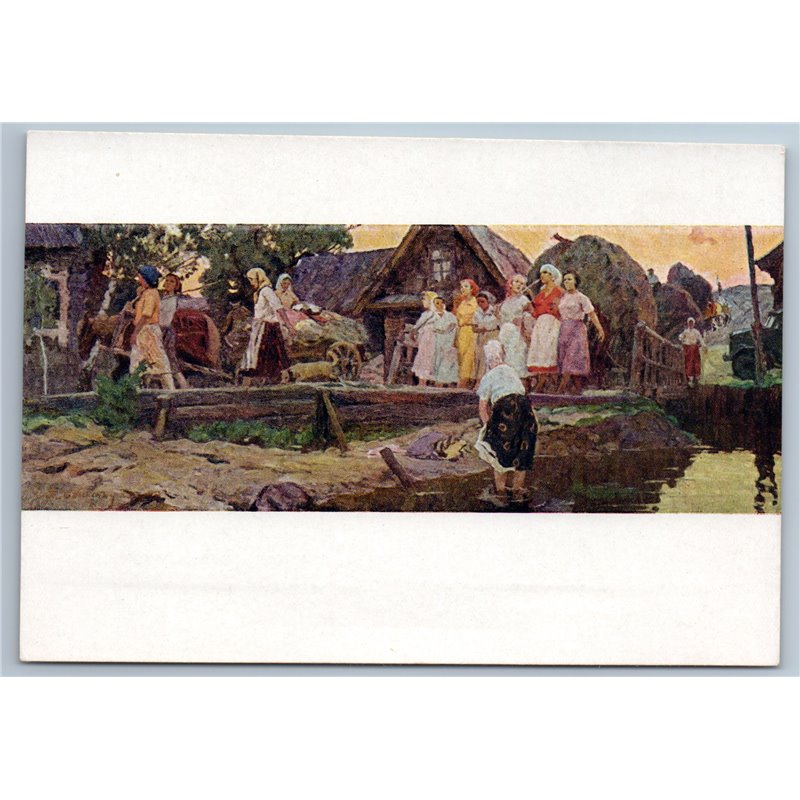 1958 KOLKHOZ HARVEST Women Worker return from work Farm Peasant USSR Postcard 