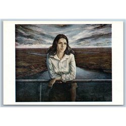 1990 PRETTY WOMAN Long Loose Hair Romantic Portrait Bridge River USSR Postcard