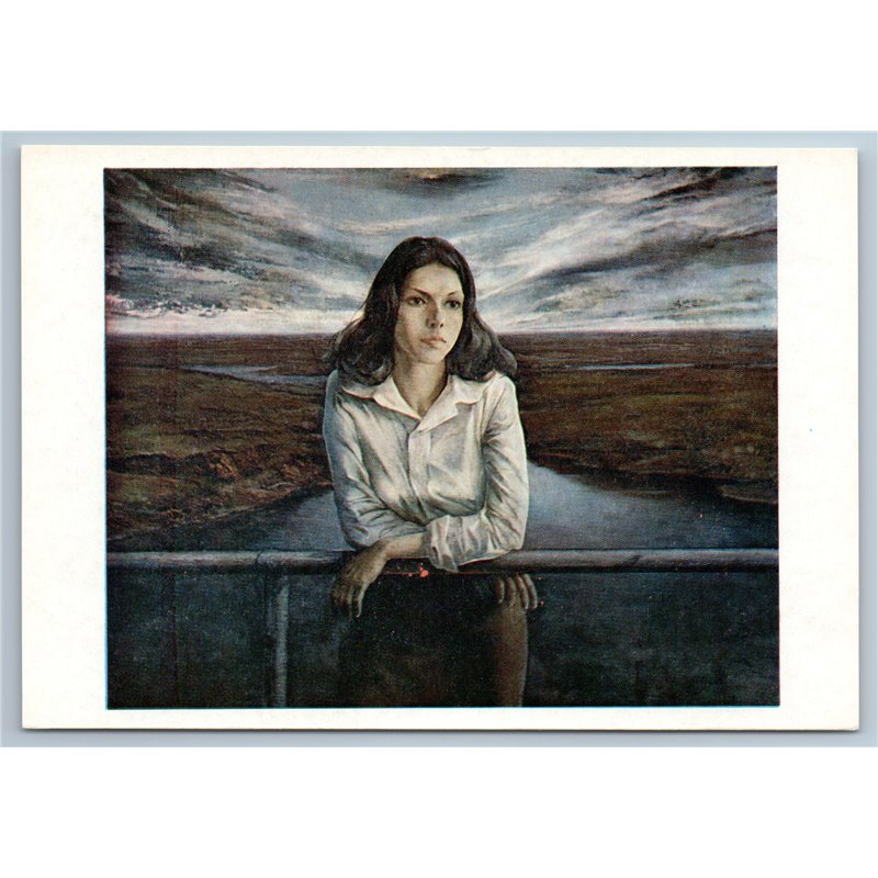 1990 PRETTY WOMAN Long Loose Hair Romantic Portrait Bridge River USSR Postcard