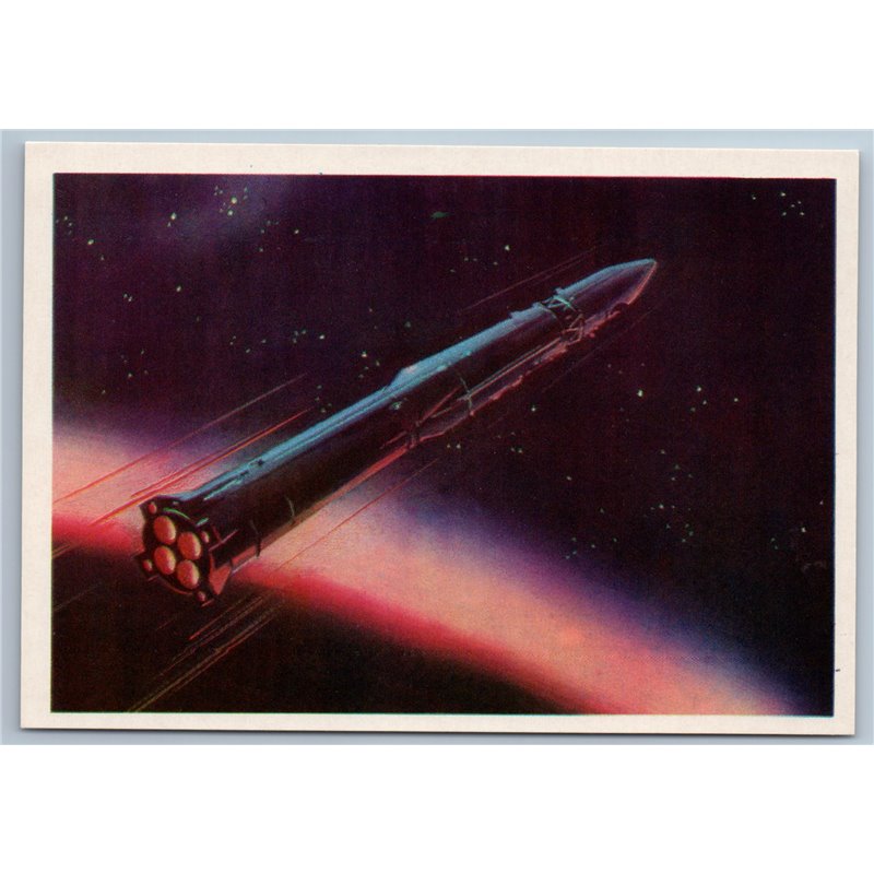 1971 SOVIET SPACE ROCKET Cosmos in flight Starry sky Orbit USSR Postcard