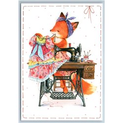 RED FOX sewing New Dress SEWING MACHINE Needlewoman Russian New Postcard