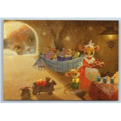 MOUSE Mice family in Hole Pie BOOK Toys  peeping CAT Russian New Postcard