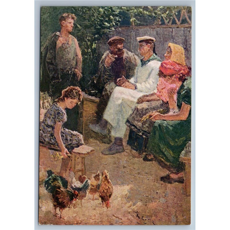 SOVIET SAILOR guest relatives Russian Peasant Navy Uniform Chicken USSR Postcard