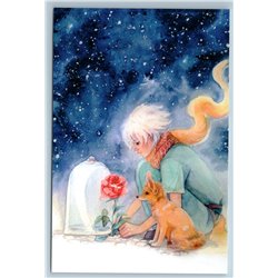 LITTLE PRINCE Red Fox Rose on Planet Space Cosmos Fantasy Russian New Postcard