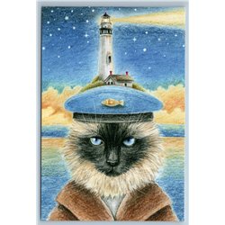 SIAMESE CAT Fish Lighthouse of America USA Unusual Graphic Russian New Postcard