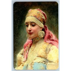 RUSSIAN WOMAN in Ethnic Dress Jewelry Folk BOYARYNYA Portrait New Postcard