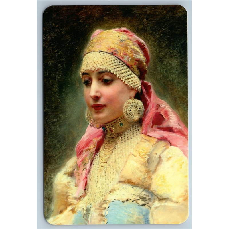 RUSSIAN WOMAN in Ethnic Dress Jewelry Folk BOYARYNYA Portrait New Postcard