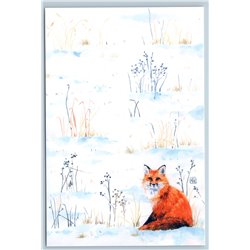 CUTE RED FOX in Snow Winter Field Beauty Unusual Art Russian New Postcard