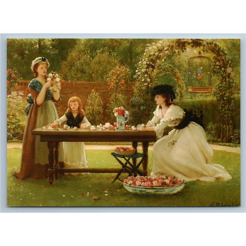 Festival of Flowers Lady Girl in Garden by George Leslie NEW Modern Postcard