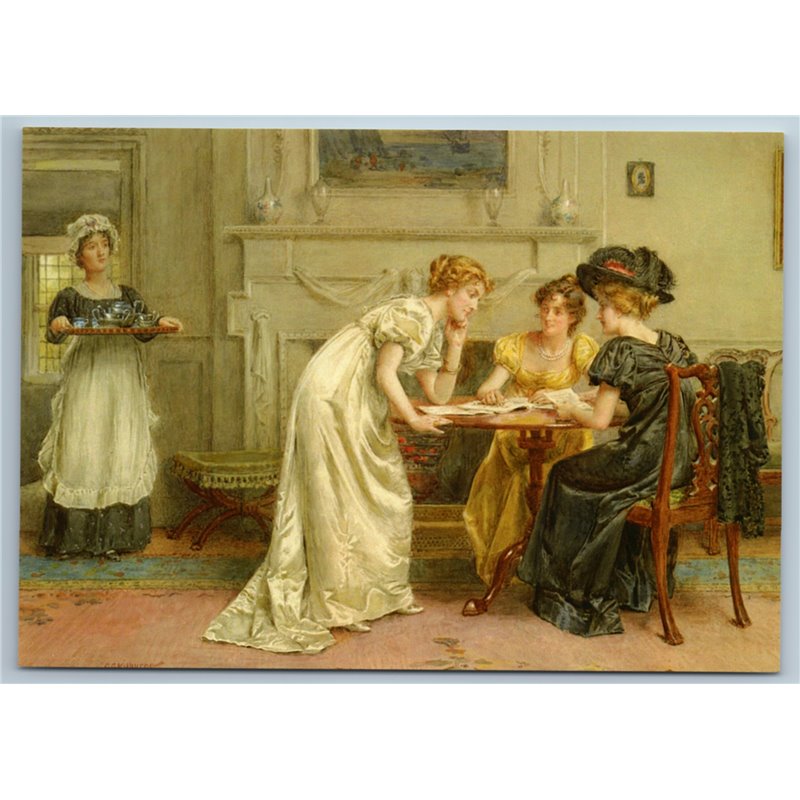 LADYS read the magazine Interior Tea Time by George Goodwin NEW Modern Postcard