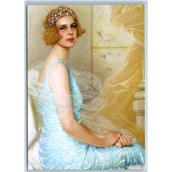 BEAUTIFUL LADY diadem Blue Dress Old Fashion New Unposted Postcard