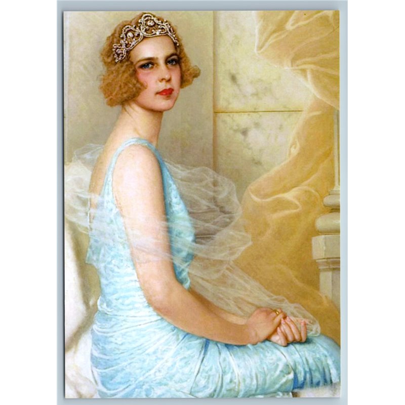 BEAUTIFUL LADY diadem Blue Dress Old Fashion New Unposted Postcard