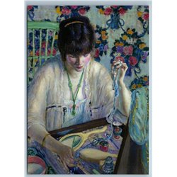 WOMAN at the dressing table Jewelry Mirror by Frieseke New Unposted Postcard