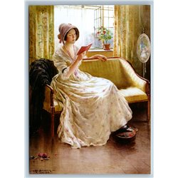 YOUNG WOMAN read BOOK near window by Blacklock New Unposted Postcard