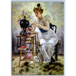 LADY TeaTime Teapot Kettle Interior Old Fashion New Unposted Postcard