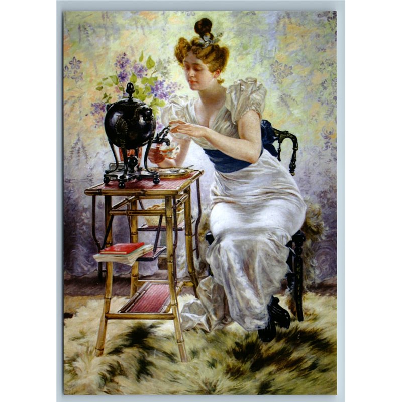 LADY TeaTime Teapot Kettle Interior Old Fashion New Unposted Postcard