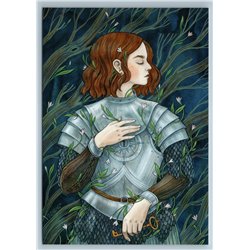 PRETTY GIRL with Flowers KNIGHT Rebirth Unusual Art by Speshilova New Postcard