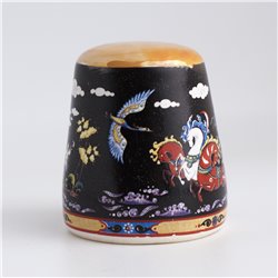 Thimble RUSSIAN TROIKA Swan Tale PALEKH Painting Solid Porcelain Ethnic Souvenir