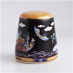 Thimble RUSSIAN TROIKA Swan Tale PALEKH Painting Solid Porcelain Ethnic Souvenir